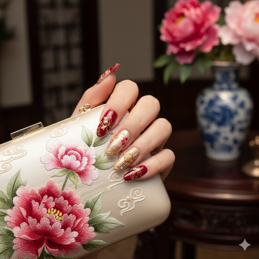 復古旗袍風：刺繡浮雕