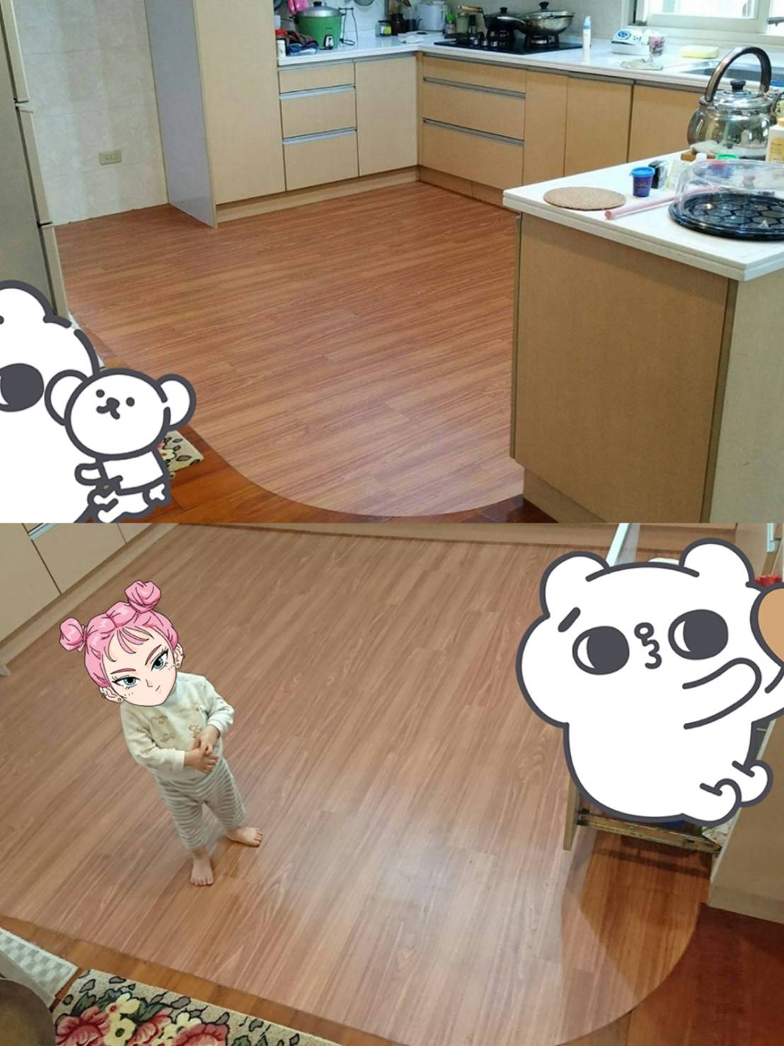 小小廚房用塑膠地板枕木紋