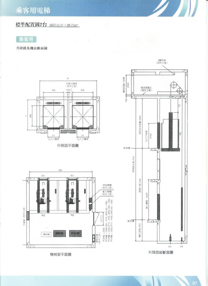 乘客用電梯標準配置圖2台鋼筋混泥土構造RC