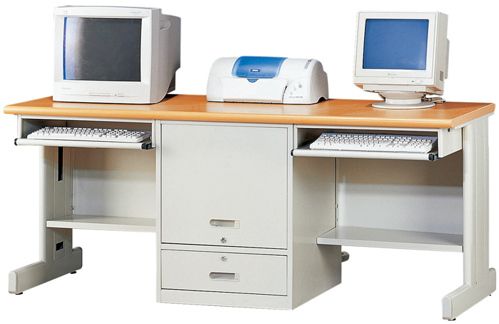 J108-20掀門式木紋雙人電腦桌(附插座x2)