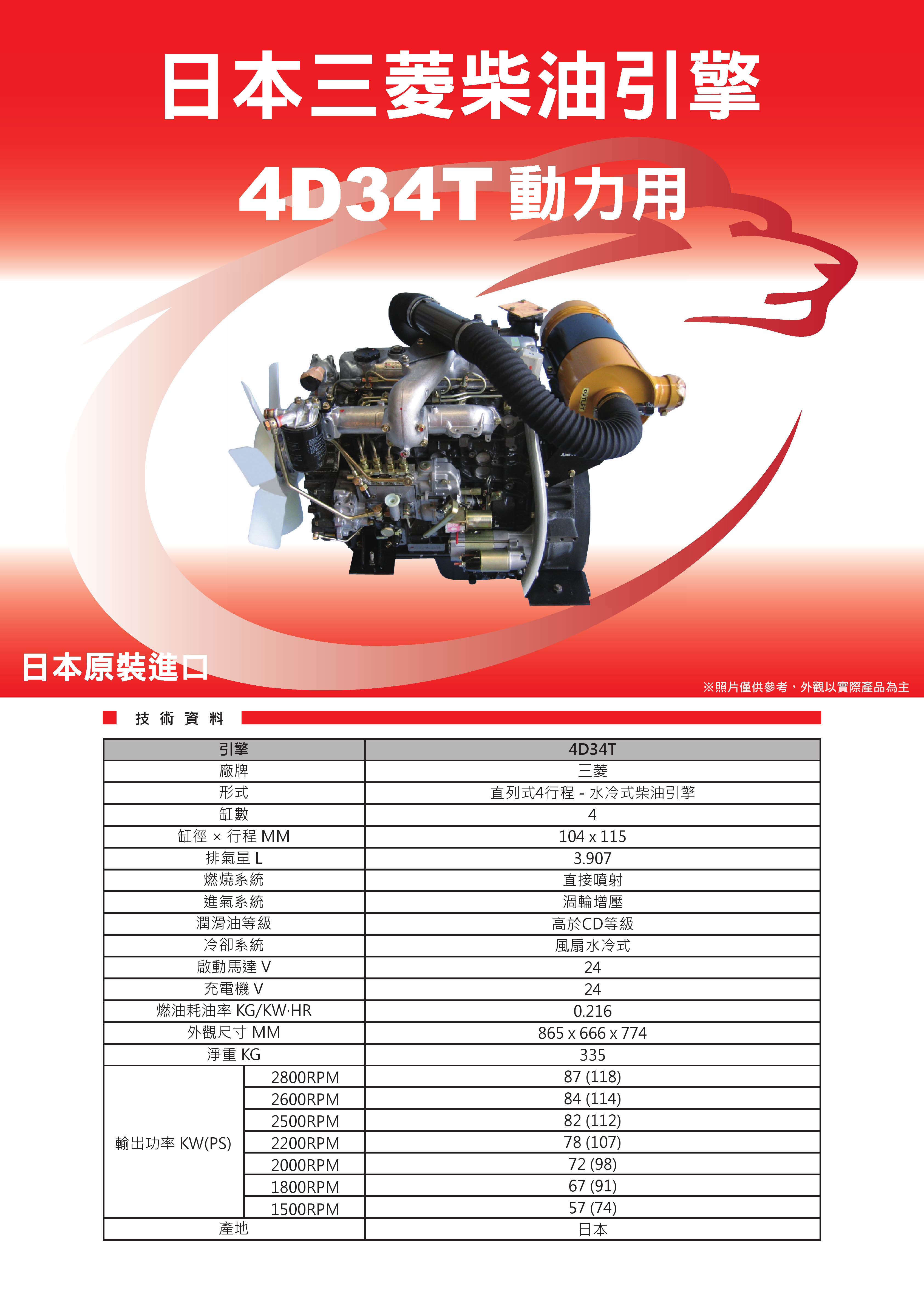 三菱4D34T_動力用引擎型錄