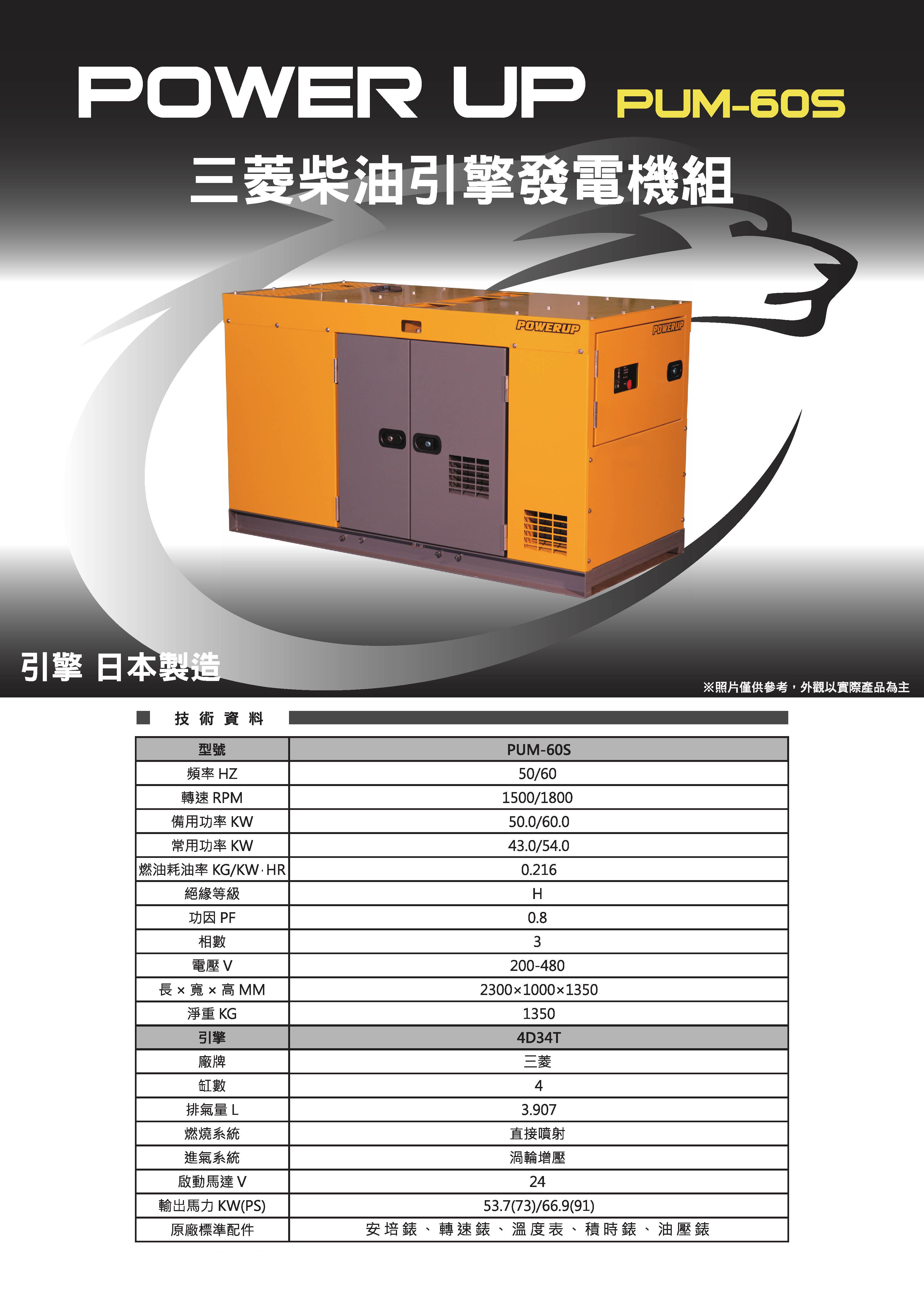 三菱PUM-60S_發電機型錄