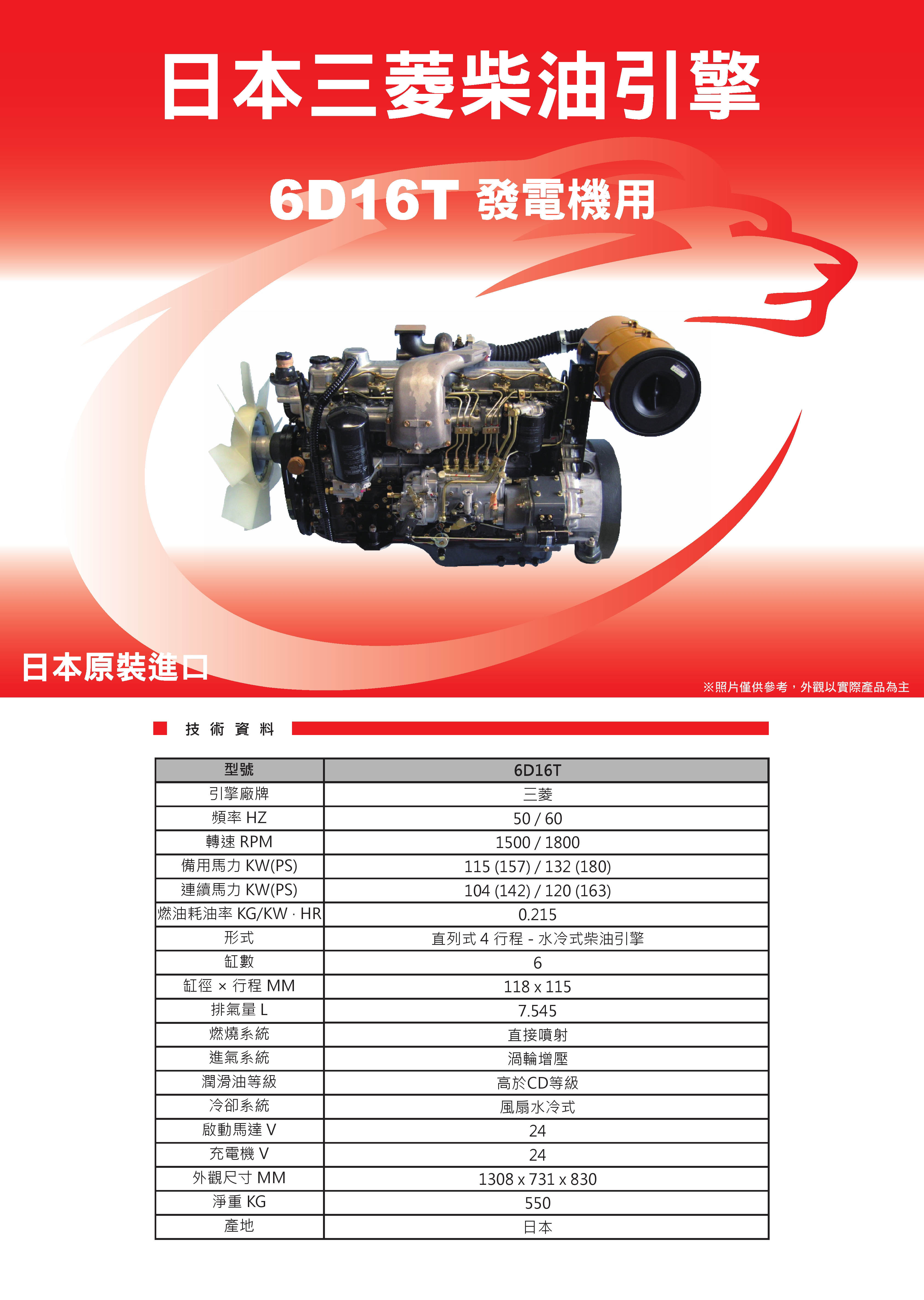 三菱6D16T_發電機用引擎型錄