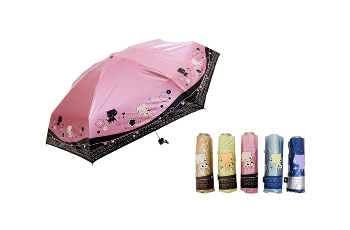 花園喵咪色膠布-五折細圓傘