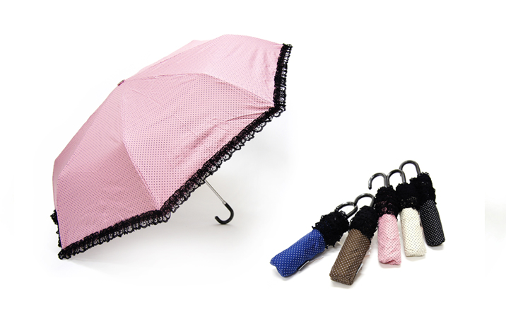 銀膠水玉荷葉邊小彎頭傘