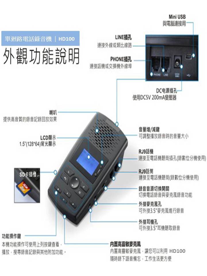 HD100單迴路電話錄音機.時代電子.中原通股份有限公司