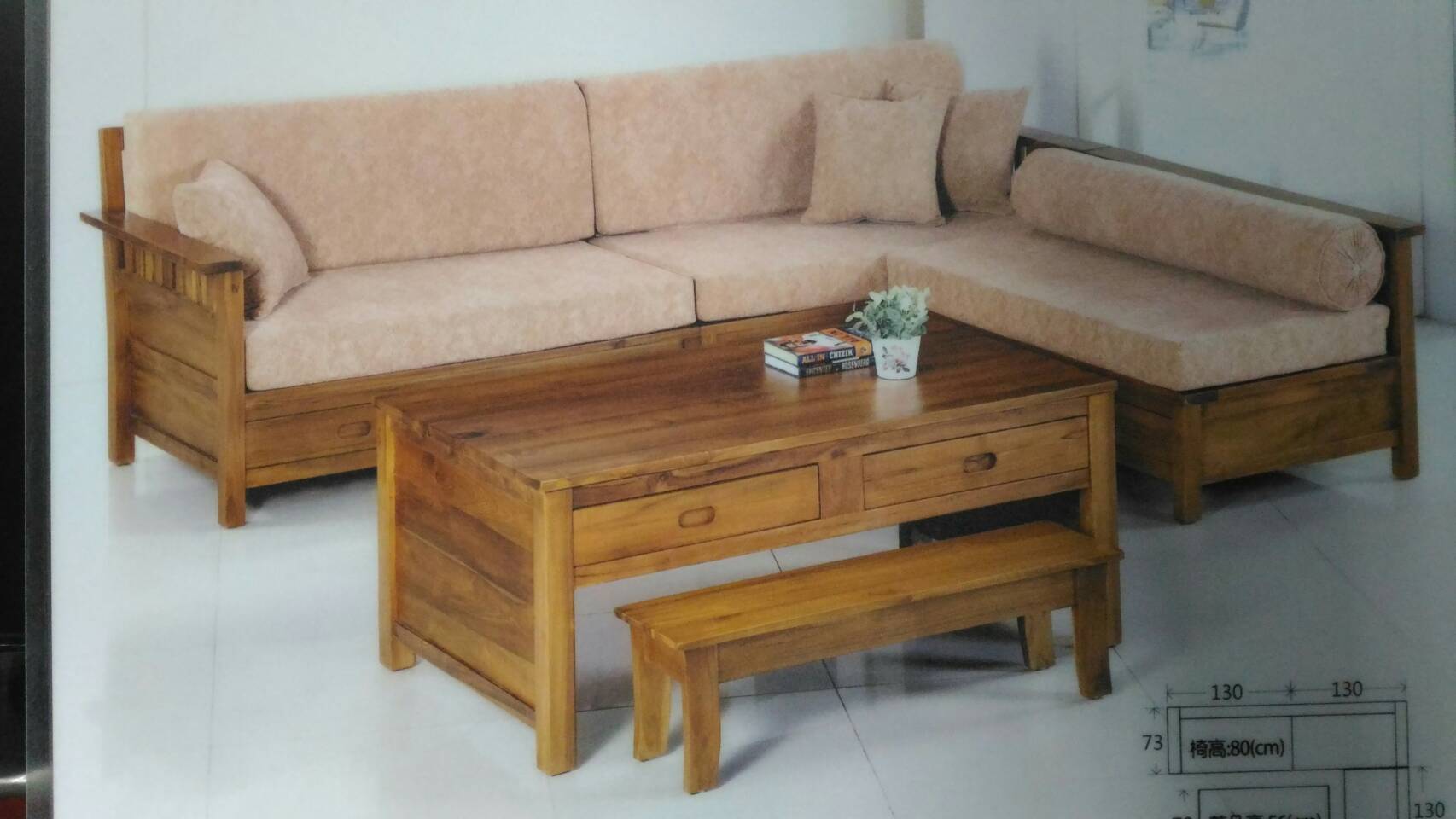 原木典雅沙發椅桌具組