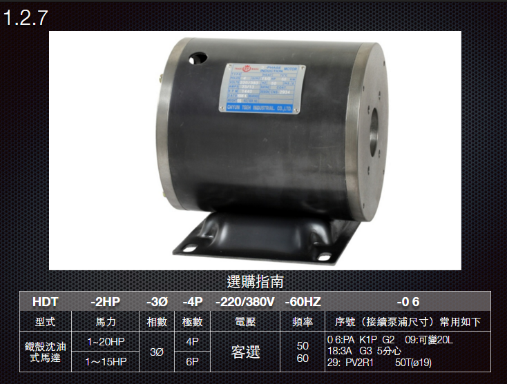 1.2.7-HDT型-沈油式馬達