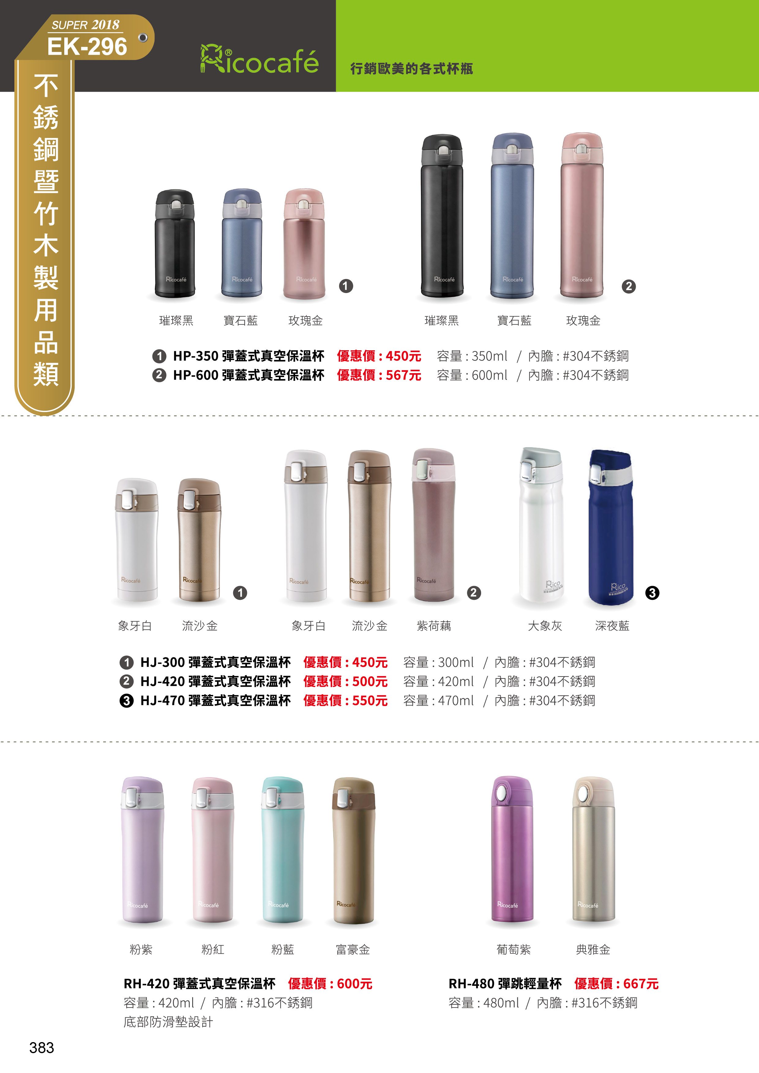 不锈鋼製用品類(行銷歐美的各式杯瓶)29-383