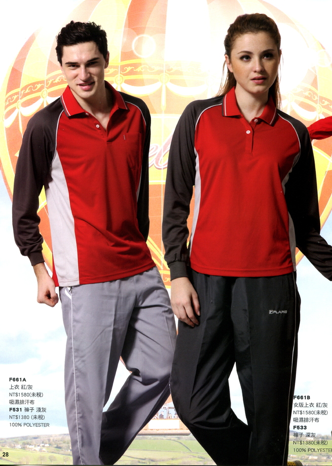 男休閒服F661A上衣紅/灰&nbsp;