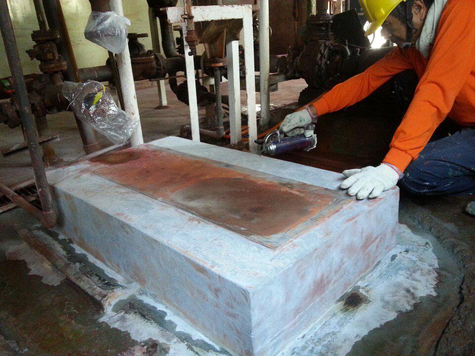 食品廠機座施作FRP玻璃纖維層耐酸耐蝕工程