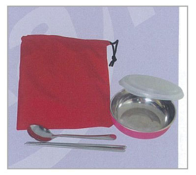 I-G580台灣碗內層不鏽鋼+袋+匙+筷