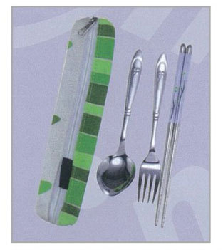 L-G101-2二入幸運草彩筷+叉+匙+條紋包