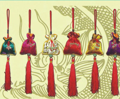 20公分玉珠香袋剌繡吊飾