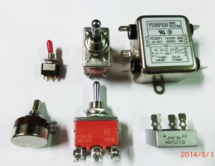 上下開關、可變電阻、橋式整流器、濾波器