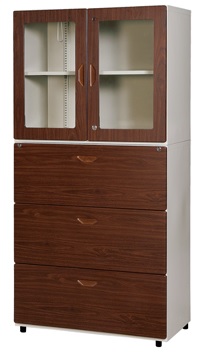 三大抽屜+74高玻開胡桃鋼木櫃TC-a1606