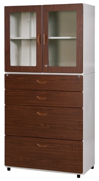 二大二小抽屜+74高玻開胡桃鋼木櫃TC-a1607