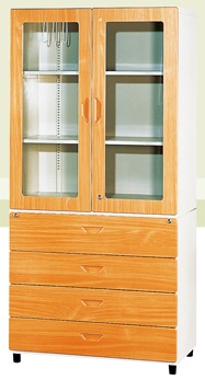 四小抽屜+106高玻開木紋鋼木櫃TC-a1604