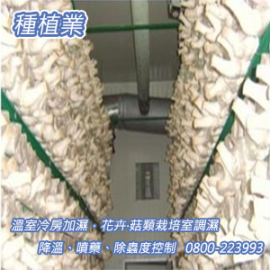 種植業：溫室冷房加濕，花卉‧菇類栽培室調濕、降溫、噴藥、除蟲度控制