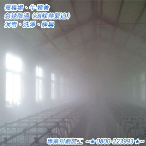 養雞場、牛‧豬舍急速降溫〈消除熱緊迫〉消毒、洗淨、除臭