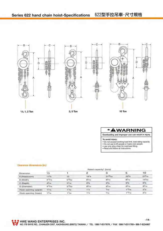 14.622型手拉吊車尺寸規格