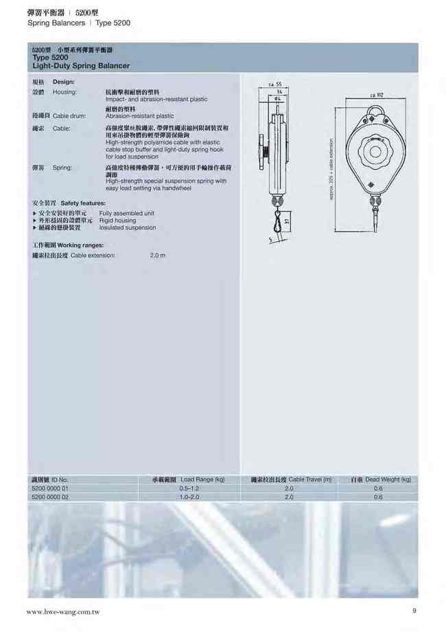 9.小型系列彈簧平衡器5200型-規格