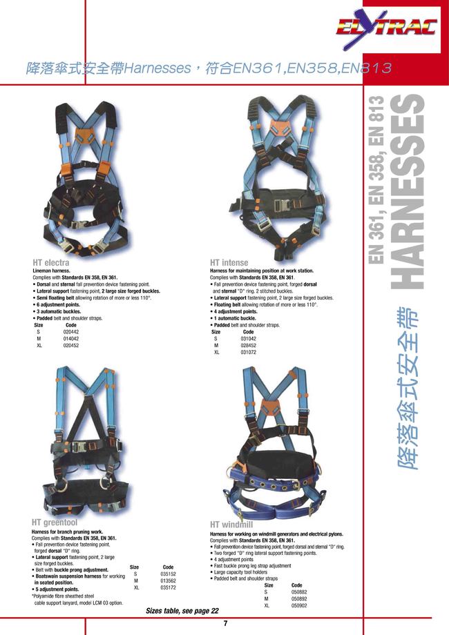 7-7.降落傘式安全帶Harnesses，符合EN361,EN358,EN813