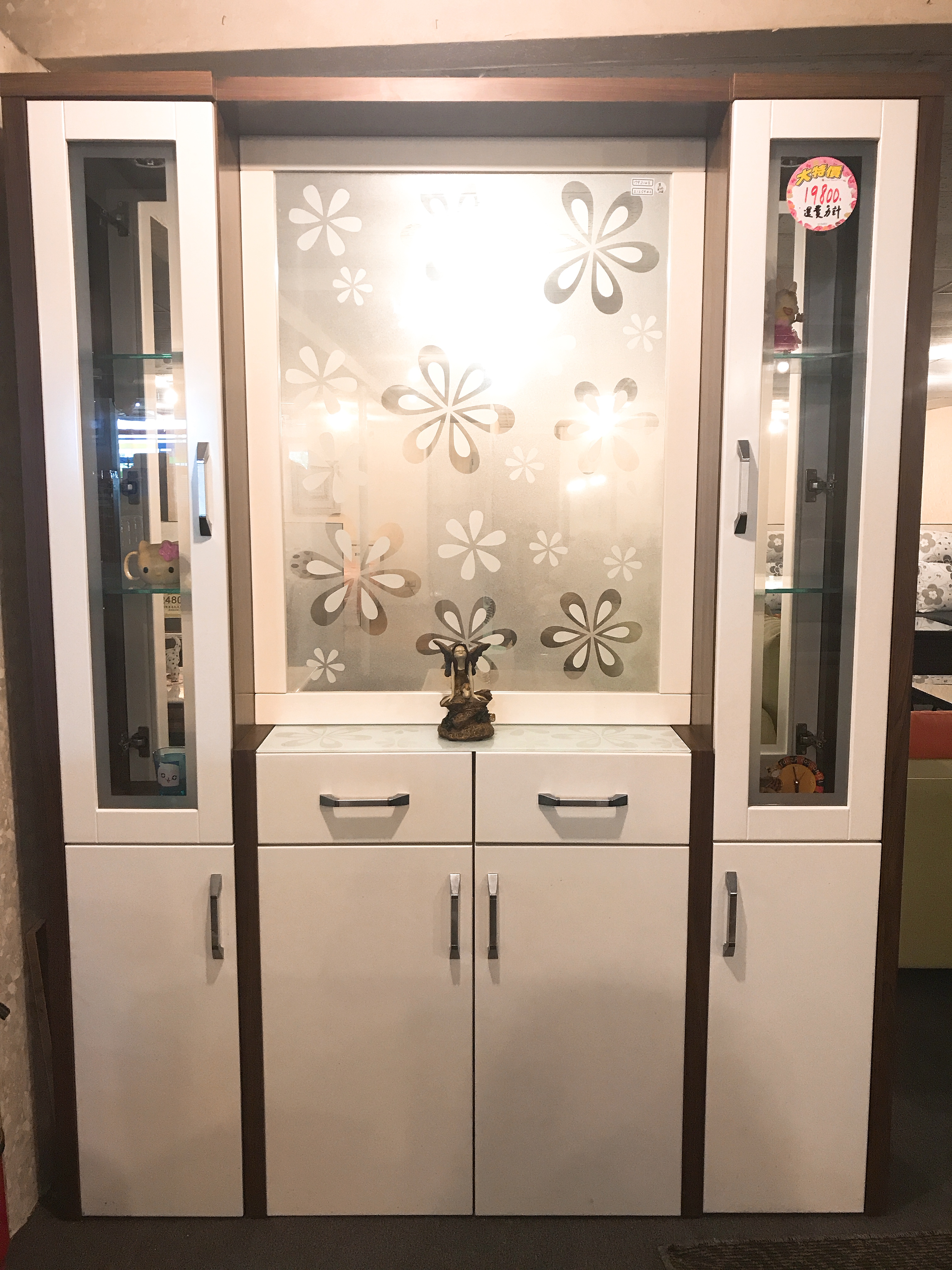 現代感霧面花玻雙面櫃