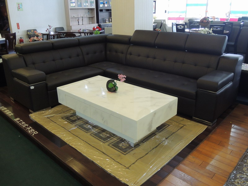 L型連背功能型牛皮沙發