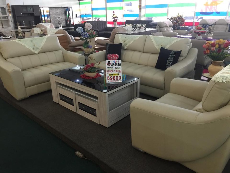 舒適牛皮沙發+現代茶几組
