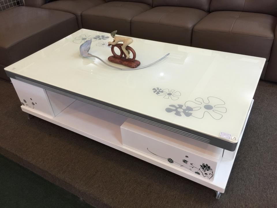 噴花玻璃烤白茶几