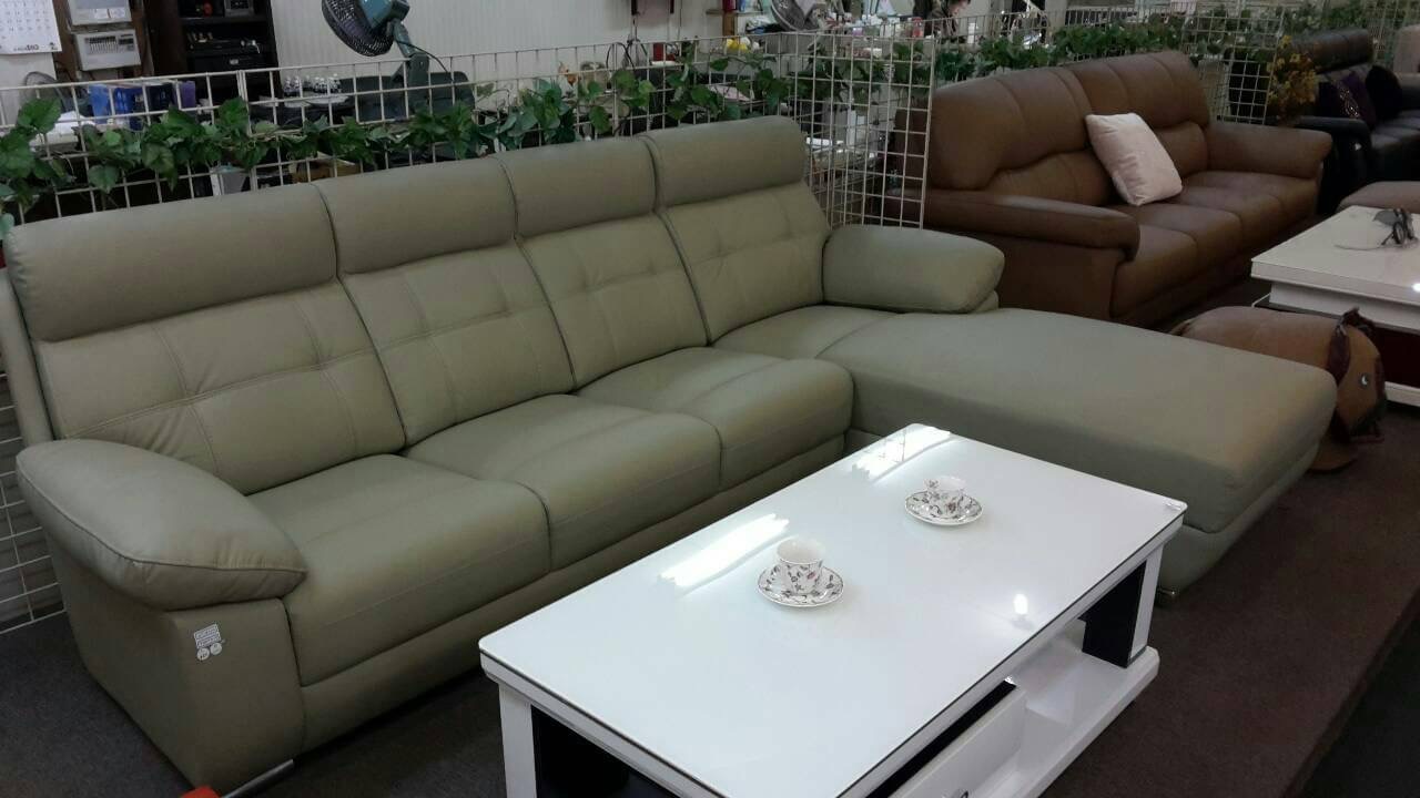 舒適L型牛皮沙發組