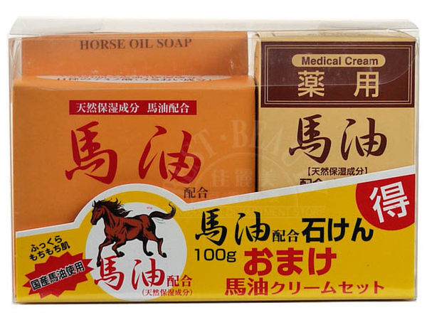 日本馬油滋潤營養霜+沐浴皂組70g【4964653102664】
