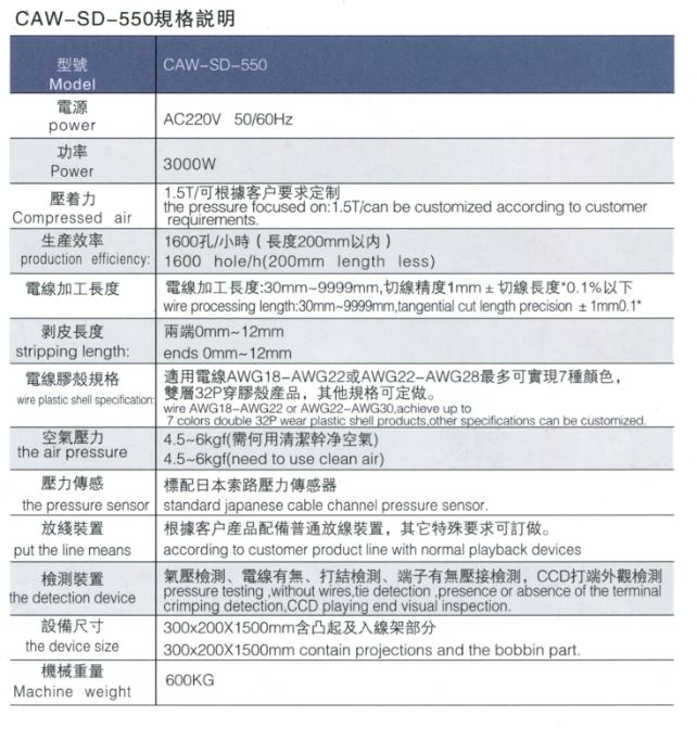 CAW-SD-550規格說明