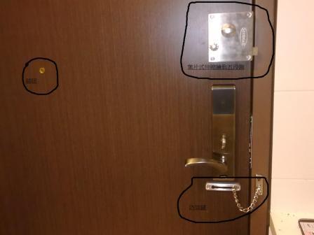 客戶原有密碼鎖,加裝葉片式五段鎖,防盜鏈和貓眼