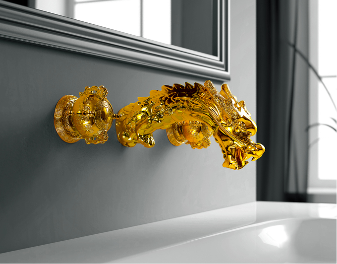 龍形嵌壁式雙把龍頭