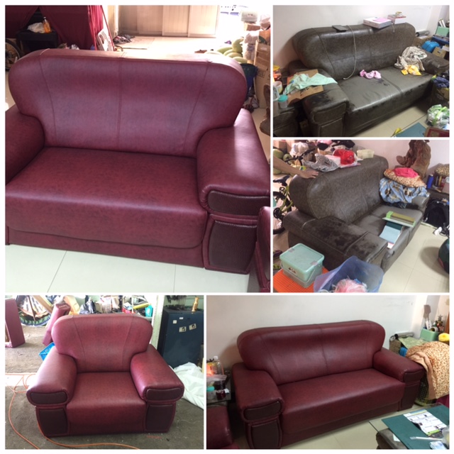 特殊工法牛皮沙發整修前後