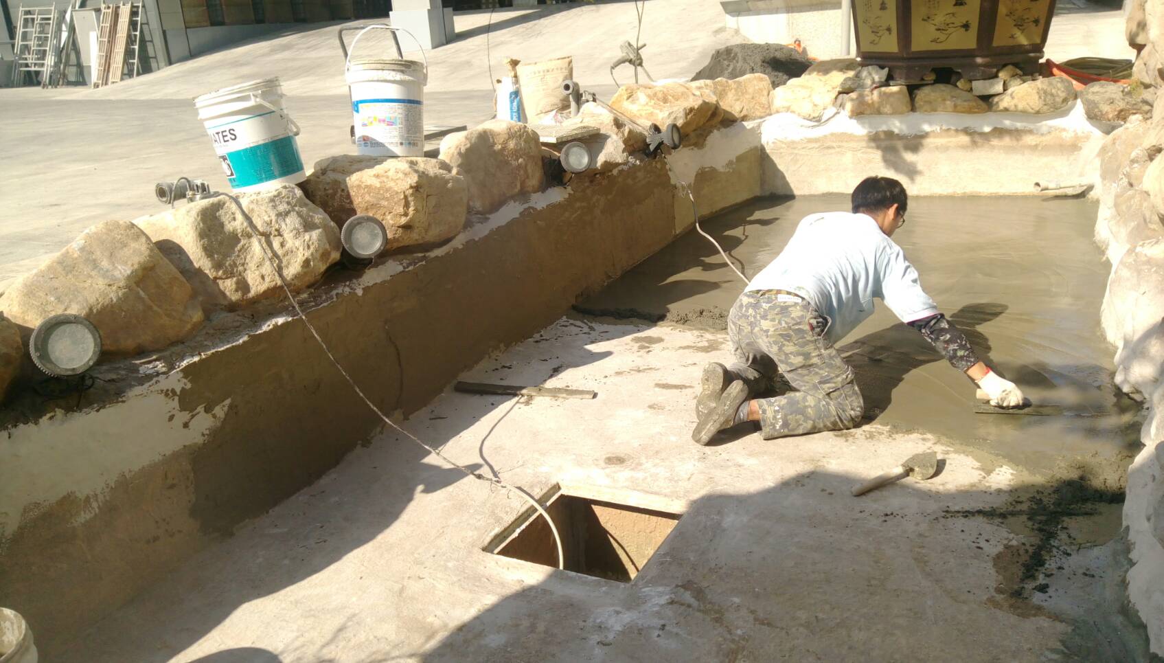 EPOXY魚池貼五層玻纖網防水工程