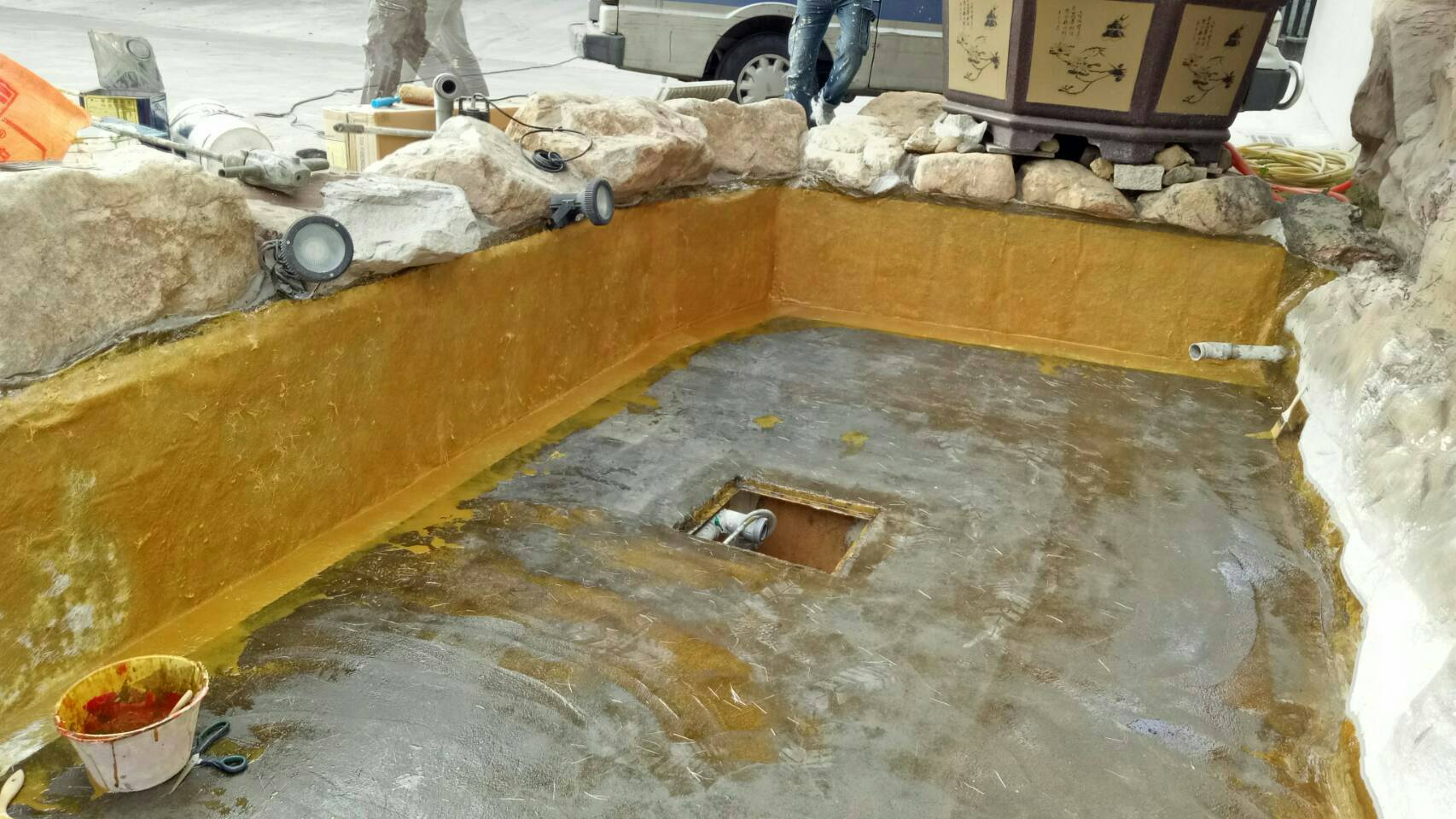 EPOXY魚池貼五層玻纖網防水工程