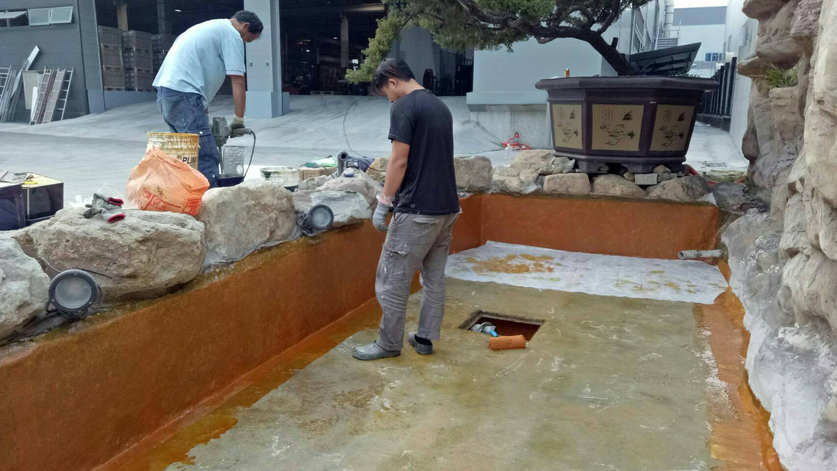 EPOXY魚池貼五層玻纖網防水工程