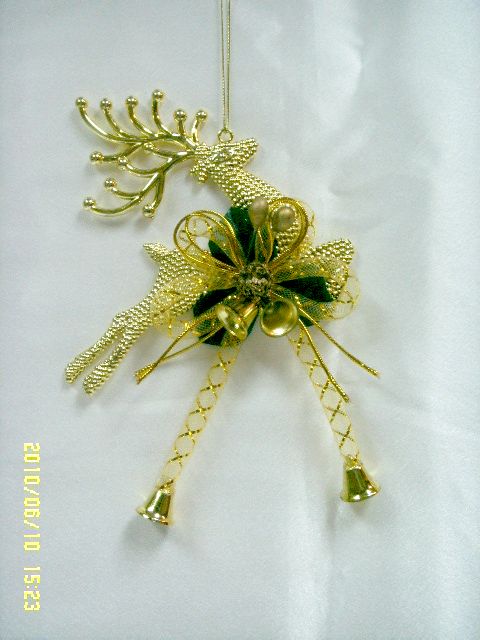 47115428730319麋鹿網紗蝴蝶結吊飾(金紅)