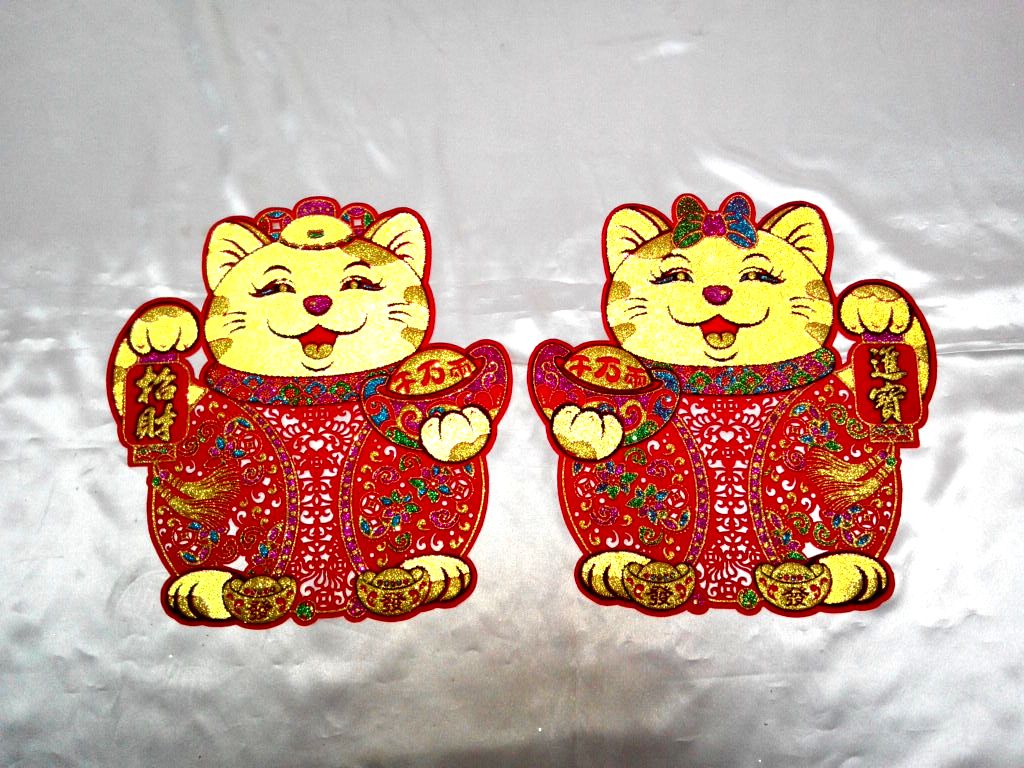 27x28招財貓彩蔥門貼