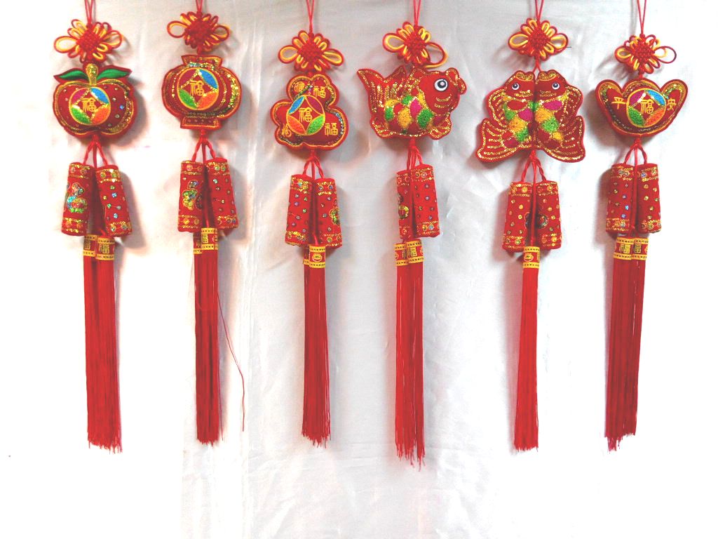 彩色毛巾繡紅絨吉祥吊飾+2炮