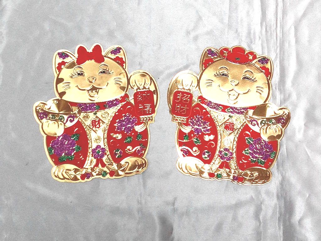 2入金箔植絨招財貓小門貼