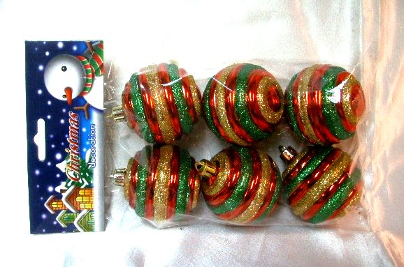 4717622272543-6入60mm多彩金蔥紋聖誕球