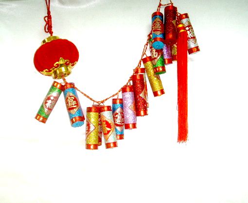 金絲綢緞元寶+16頭炮串吊飾