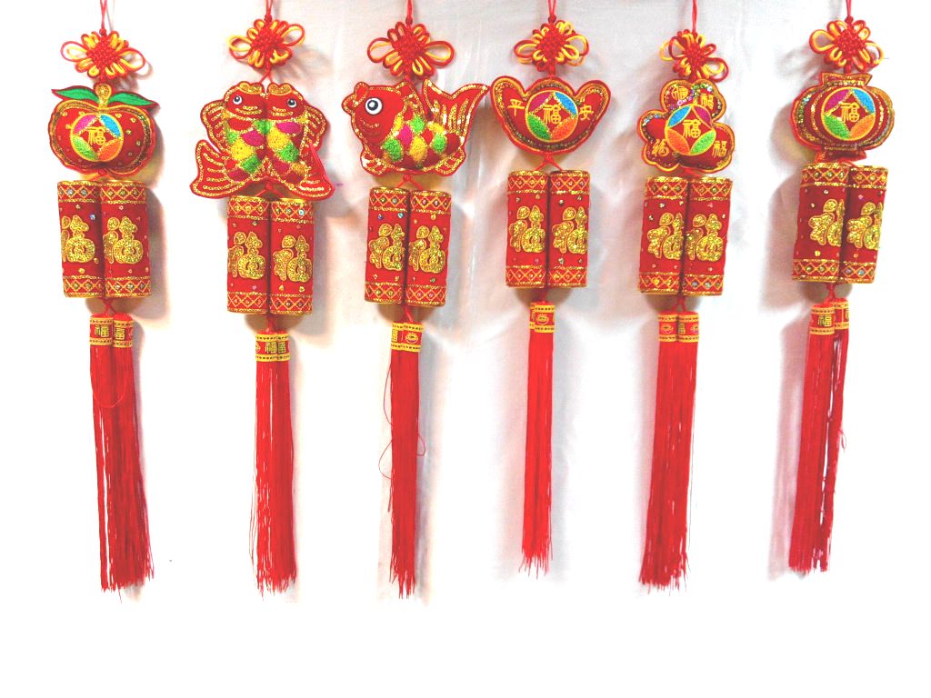 多彩毛巾繡吉祥吊飾+雙炮筒