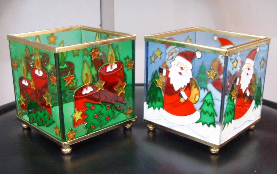 4711542835864彩玻方型聖誕燭台AB