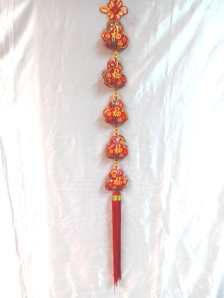 植絨五福亮片繡吊飾