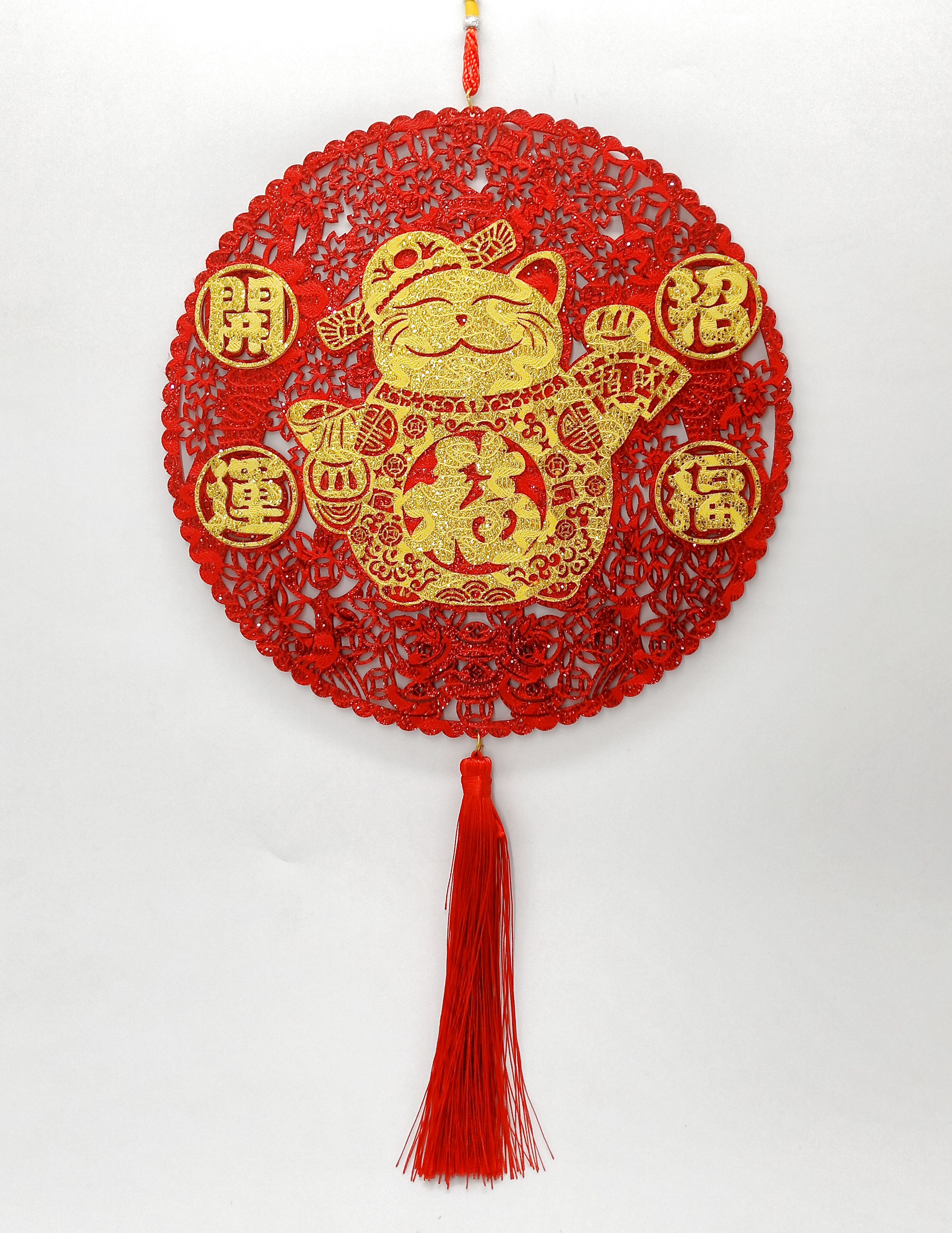 4711075071074-30CM紅底金招財貓吉祥吊飾